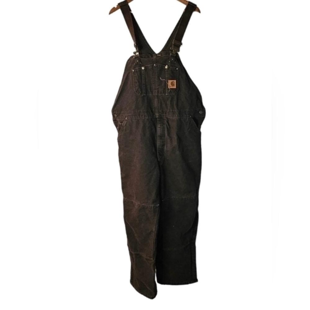 Carhartt Bibs‎ Overalls Quilt Insulated Duck Sandstone Men 42x32 R27- NOTE - Picture 12 of 16